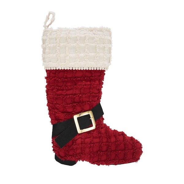 VHC Brands 20 in. Red Chenille Kringle Boot Christmas Stocking