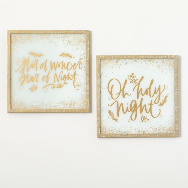 SULLIVANS 18 in. x 18 in. Christmas Song Decorative Sign - Set of 2; White