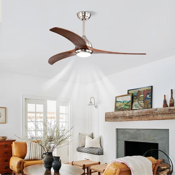 LINJO 52 in. Integrated LED Indoor/Outdoor Nickel Low Profile Ceiling Fan with Solid Wood Blades and Remote Control