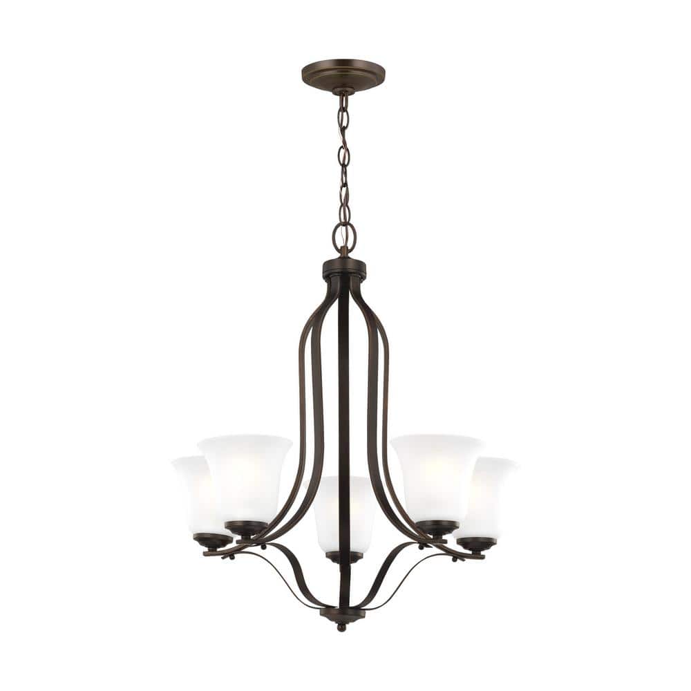 Bronze Five-Light Chandelier with Satin Etched Glass Shades