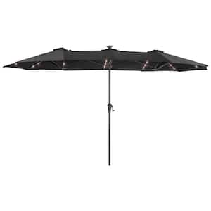 13 ft. x 7.2 ft. Steel Solar-Powered Double-Sided Market Patio Umbrella with Large Canopy Outdoor Table Umbrella Black