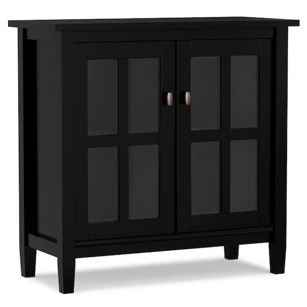 Warm Shaker Solid Wood 32 in. Wide Transitional Low Storage Cabinet in Black