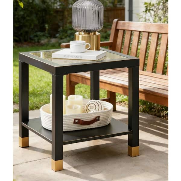 LuckByte Metal Pratical Square 2-Tier Outdoor Side Table with