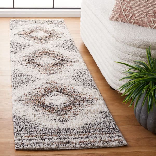 Jericho Shag 2 ft. x 10 ft. Black/Rust Diamond Ornate Runner Rug