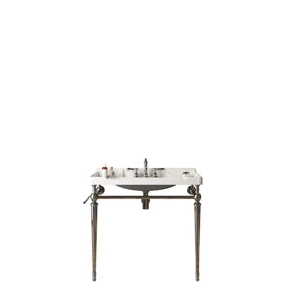 Baye 35.83 in. W Bathroom Ceramic Single Console Sink in White with Silver Stainless Steel Leg