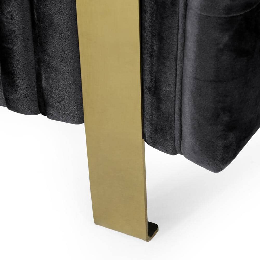 Elegant Modern Glam Black Velvet Tufted 3-Seater Sofa with Gold Accents