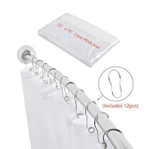 72 in. Adjustable Rust-Proof Aluminum Curved Shower Curtain Rod, Includes Shower Rings and PEVA Liner, Chrome Finish.