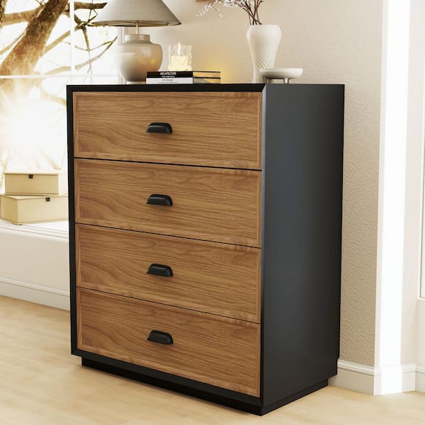 Black/Brown 4 Drawers 31.49 in. Chest of Drawers