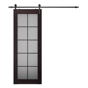Avanti 18 in. x 84 in. 10-Lite Frosted Glass Black Apricot Wood Composite Sliding Barn Door with Hardware Kit
