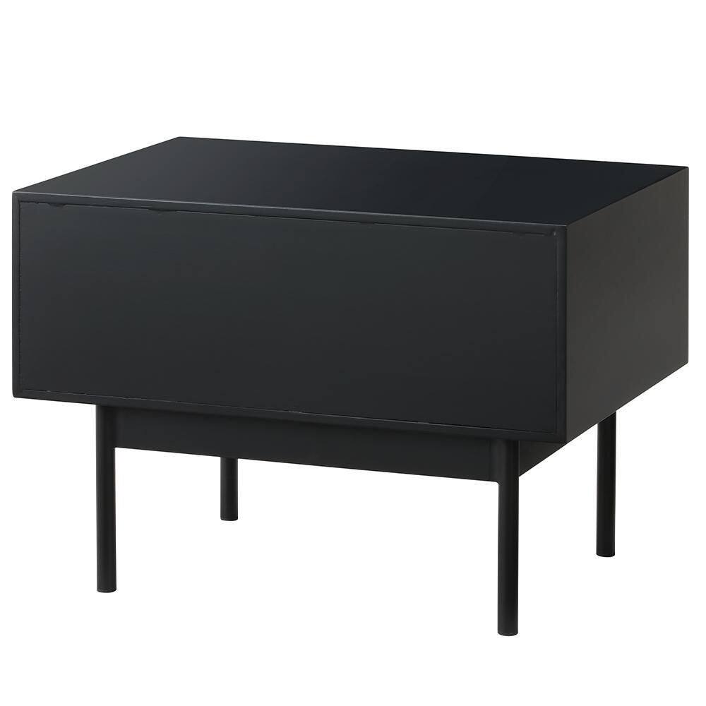 Black and Natural Bamboo 1-Drawer Nightstand with Metal Handle