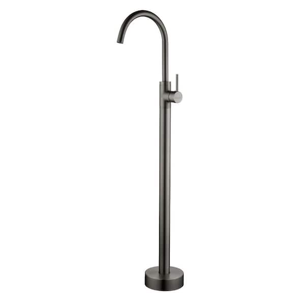 Single-Handle Freestanding Tub Faucet with 360° Swivel Spout Brass Floor Mount Bathtub Filler in Gun Grey