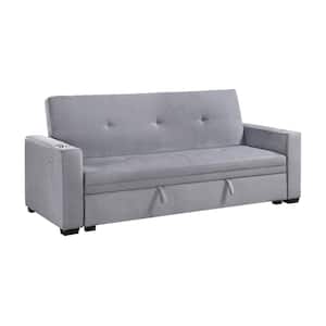 Domino 83.5 in. Gray Velvet Twin Futon Sofa Bed