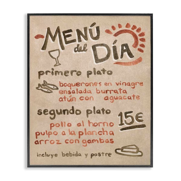 Stupell Industries Spanish Restaurant Menu by June Erica Vess Black Framed Food Giclee Art Print 20 in. x 16 in.