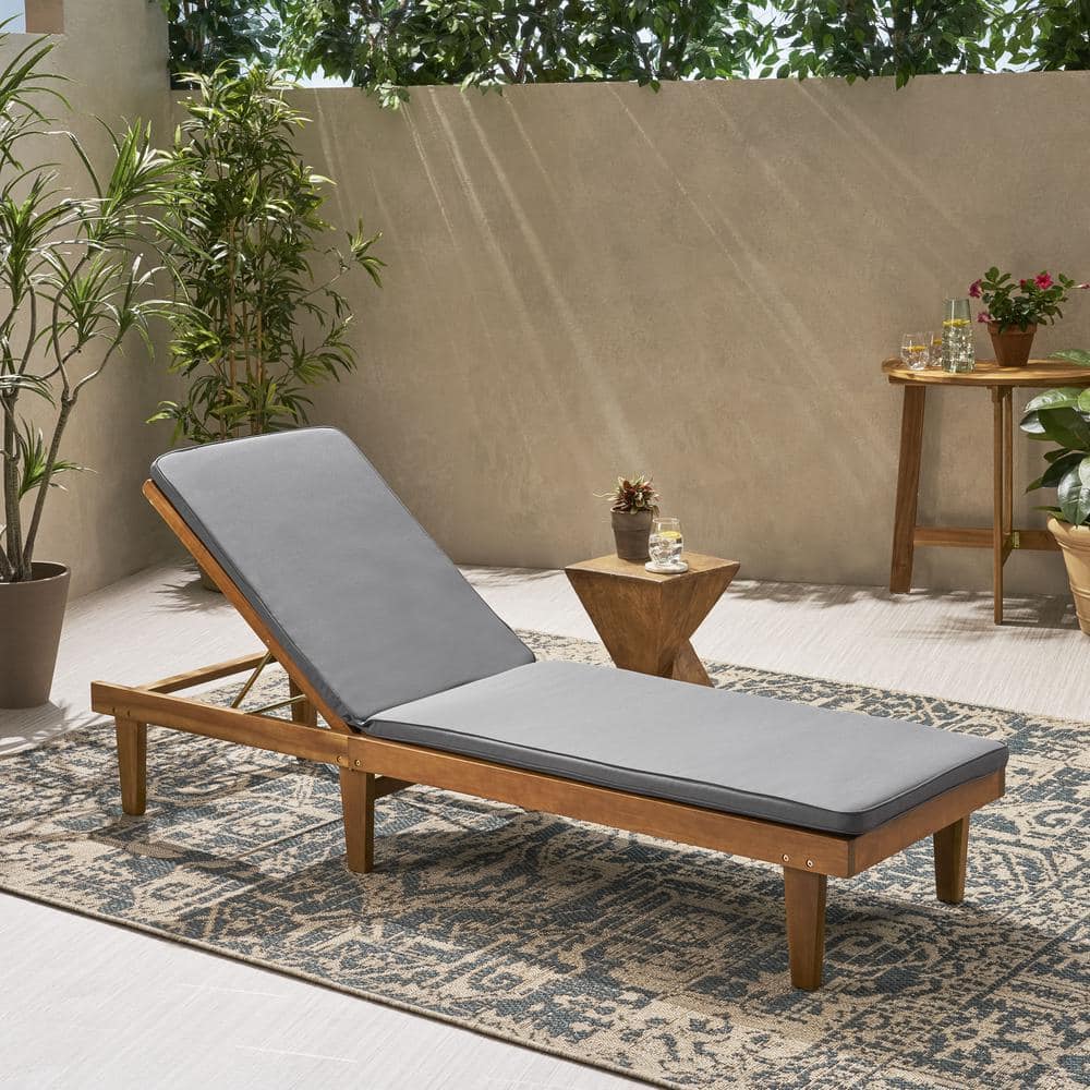 Noble House Nadine Teak Brown 1Piece Wood Outdoor Chaise Lounge with