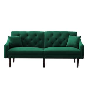 72.8 in. W Green 2-Seats Solid Velvet Twin Size Sofa Bed with 2-Pillows