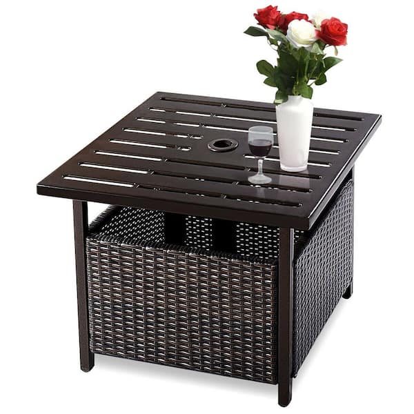 Costway Table Shape Wicker Outdoor Coffee Table with Extension