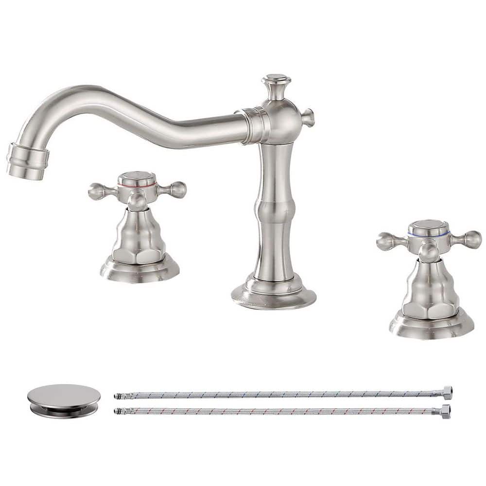 8 in. Widespread Double Handle Low Arc Bathroom Faucet with Drain Kit, Easy to Install, Drip Free in Brushed Nickel price history on PriceWatchPro