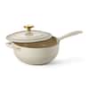 Tramontina 3 qt. Enameled Covered Cast Iron Saucier With Lid-Latte with Gold Knob 80131/397DS