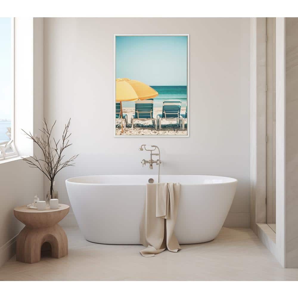 Sylvie Yellow Umbrella Coastal Framed Canvas Art, 28"x38"