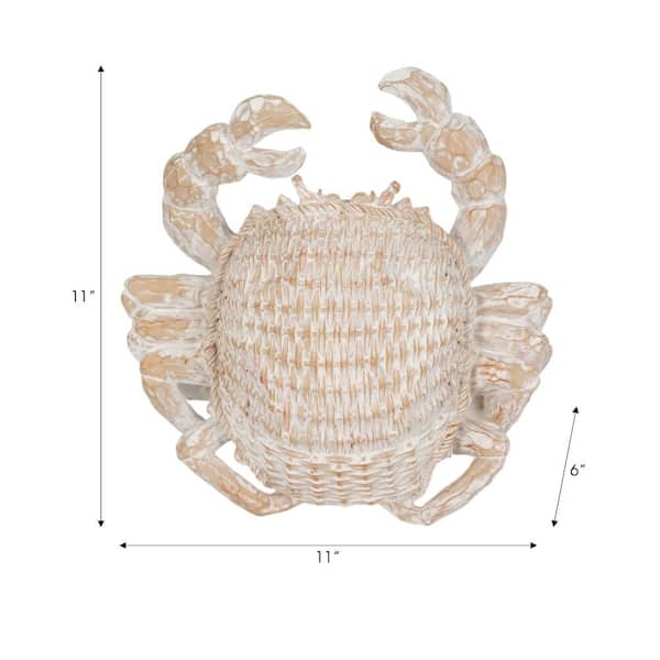 Beige/White 11 in. x 6 in. Resin Coastal Wicker Crab Figurine