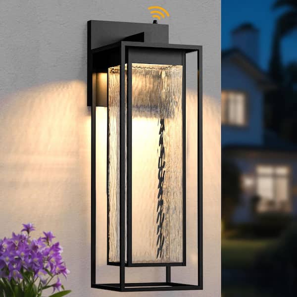 28 in. Black Modern Dusk to Dawn LED Outdoor Exterior Garage Front Porch Wall Lights Sconces Lighting Fixtures