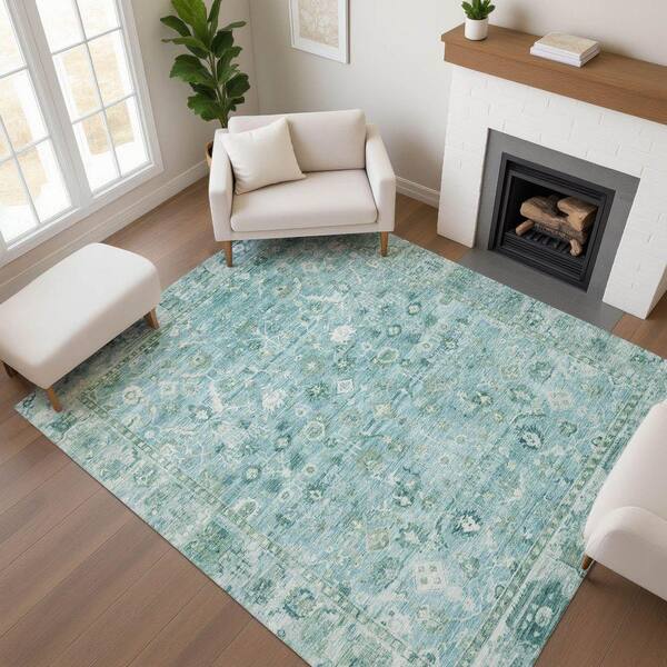 Mayfield Premium Machine Washable Abstract AMF1772 Blue 3 ft. x 4 ft. Area Rug