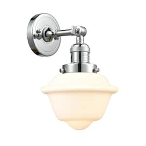 Franklin Restoration Small Oxford 7.5 in. 1-Light Polished Chrome Wall Sconce with Matte White Glass Shade