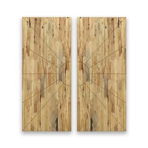72 in. x 96 in. Hollow Core Weather Oak Stained Pine Wood Interior Double Sliding Closet Doors