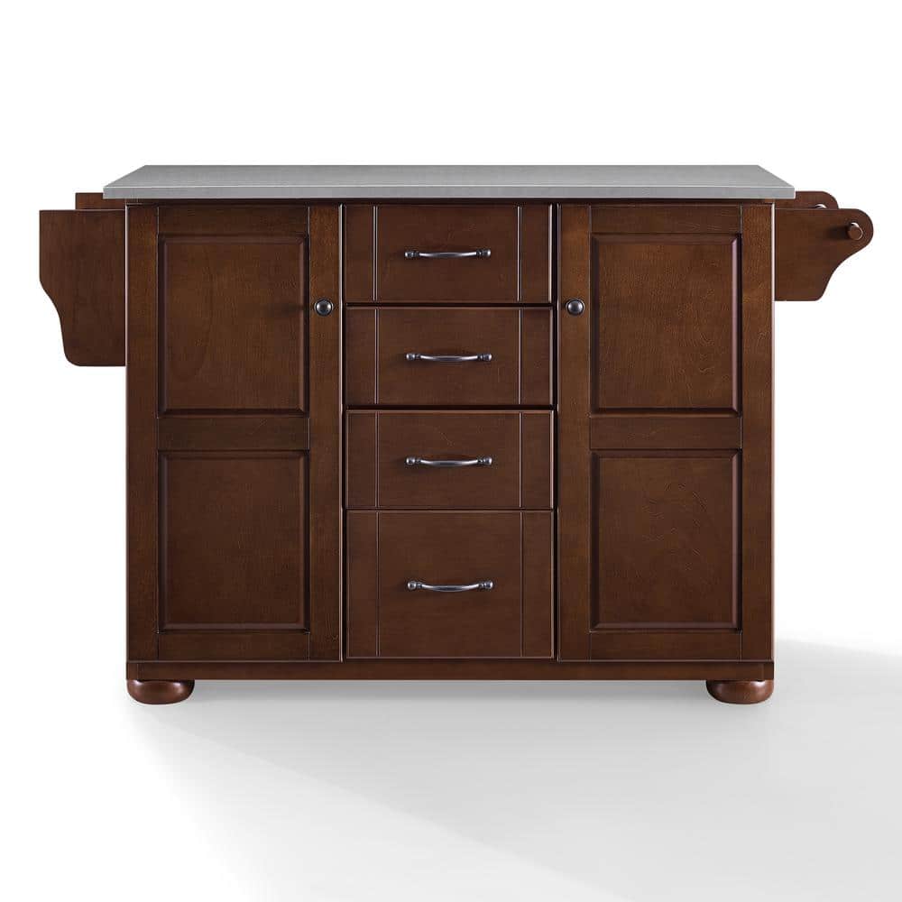 Eleanor Mahogany Kitchen Island with Stainless Steel Top and Storage