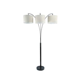 84 in. Espresso 3 Light 1-Way (On/Off) Tree Floor Lamp for Bedroom with Cotton Round Shade