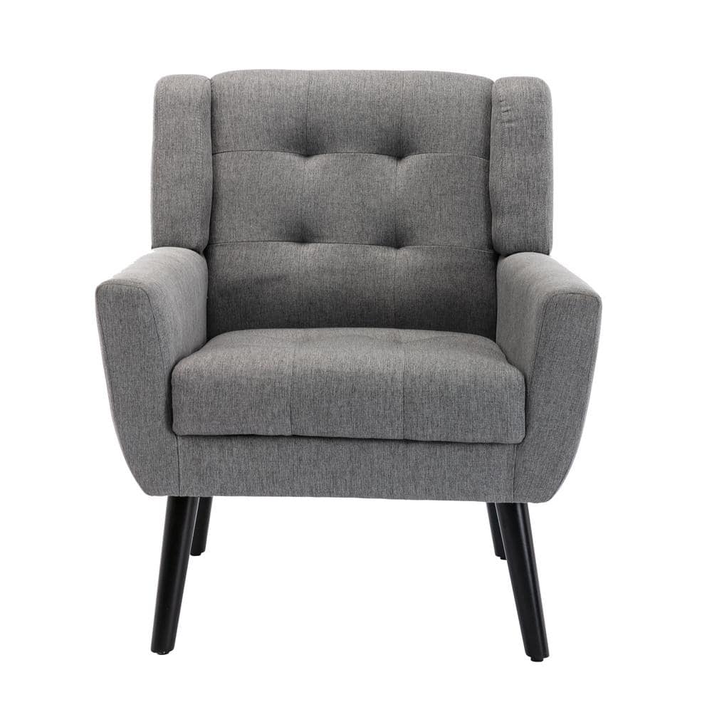 Liight Grey Linen Material Ergonomics Accent Chair Living Room Chair Bedroom Chair Home Chair with Black Legs, Light Grey