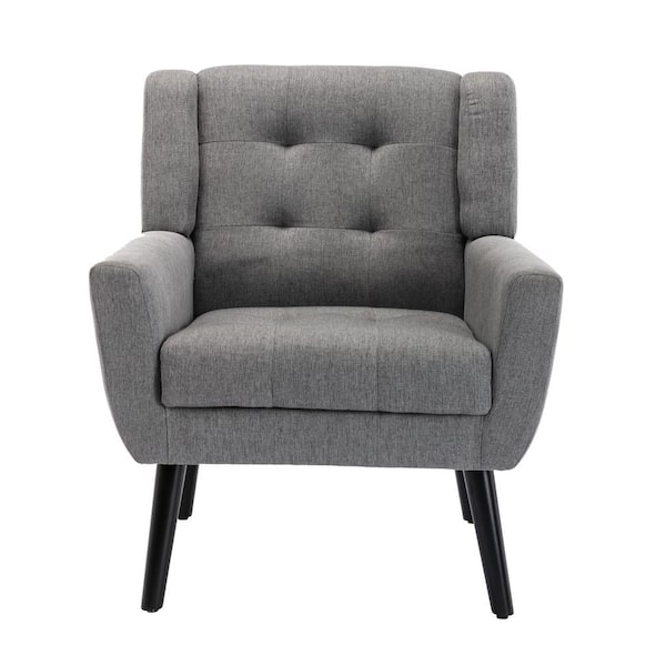 Unbranded Liight Grey Linen Material Ergonomics Accent Chair Living Room Chair Bedroom Chair Home Chair With Black Legs