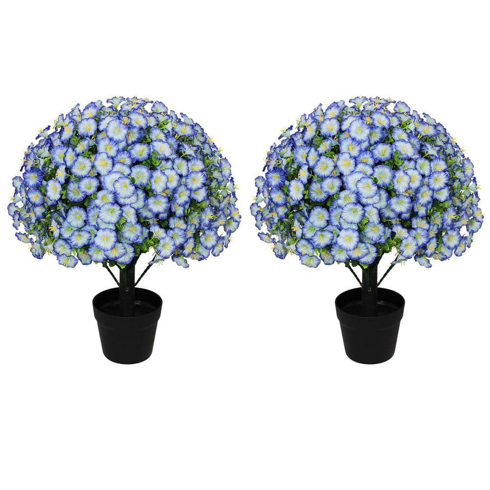 2-Pack 24 in. Blue Artificial Petunia Flowers, Fake Silk Flowers Faux Plants with Planter for Indoor/Outdoor Home Decor price history on PriceWatchPro