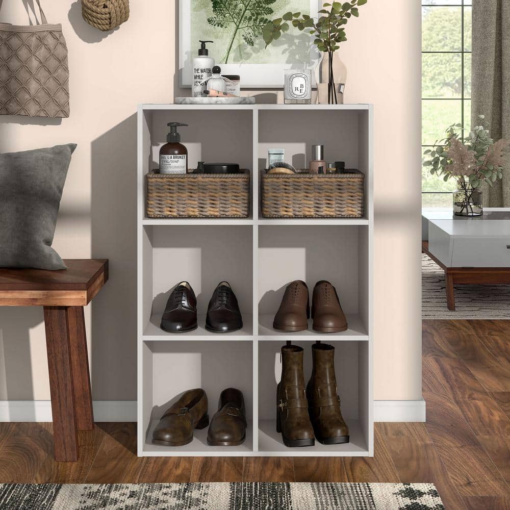 Furniture of America Quincy 35.27 in. Tall Stackable Greige Engineered Wood 6-Shelf Modern Modular Bookcase