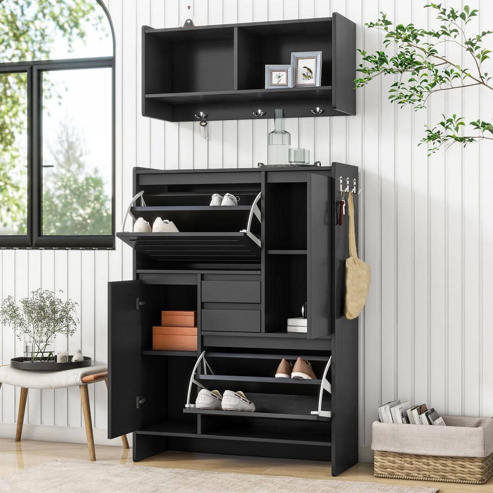 Multi-Functional Hall Tree Shoe Cabinet with Wall Cabinet, Space-saving Foy