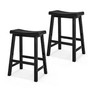 2-Piece Backless Rubber Wood Counter Bar Stool with Saddle Seat, Black, 24 in. Seat Height