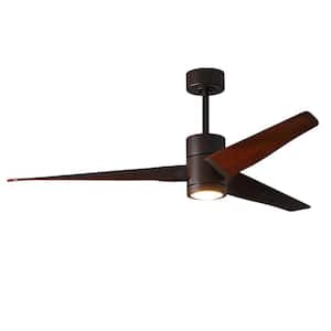 Super Janet 60 in. LED Indoor/Outdoor Damp Textured Bronze Ceiling Fan with Light with Remote Control, Wall Control