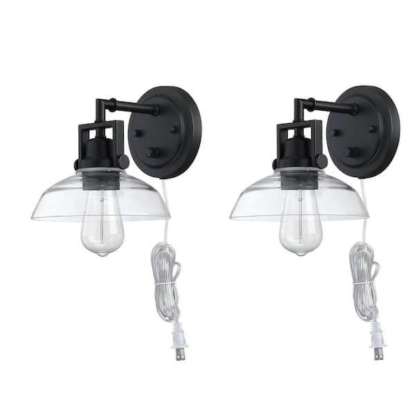 Avex 7.5 in. W 1-Light Black Wall Sconce with Glass Shade (Set of 2)