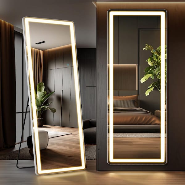 White 26 in. W x 71 in. H LED Full Length Mirror with Dimmable and 3 Color Lighting Floor Standing Mirror Wall Mirror
