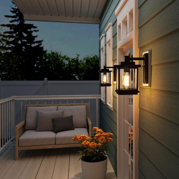 LED Exterior Outdoor Porch Wall Lantern Sconce Clear Glass Black Finish 