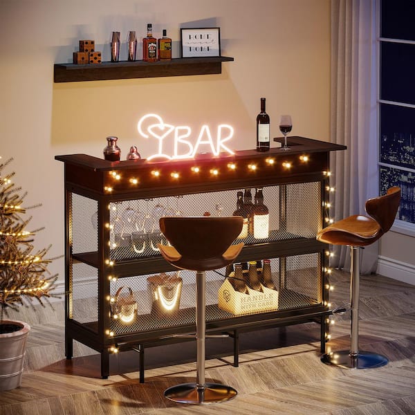 Tribesigns Bryan Cherry and Black Bar Table Liquor Cabinet for ...