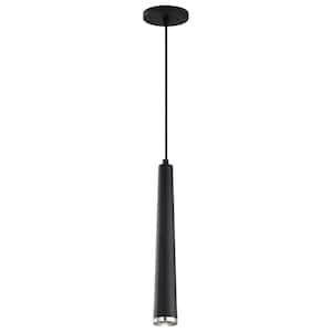 Melrose 12-Watt 1-Light Matte Black/Brushed Nickel Cylinder Integrated LED Mini Pendant Light with Clear Acrylic Shade