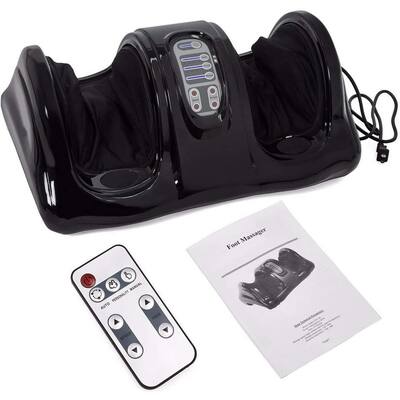 4-Speed Shiatsu Black Foot Massager Machine with Remote Control Kneading Rolling Leg Calf Ankle