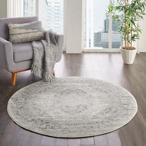 Tranquil Ivory/Grey 8 ft. x 8 ft. Center Medallion Traditional Round Area Rug