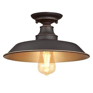 Iron Hill 12 in. 1-Light Oil Rubbed Bronze with Highlights Semi-Flush Mount