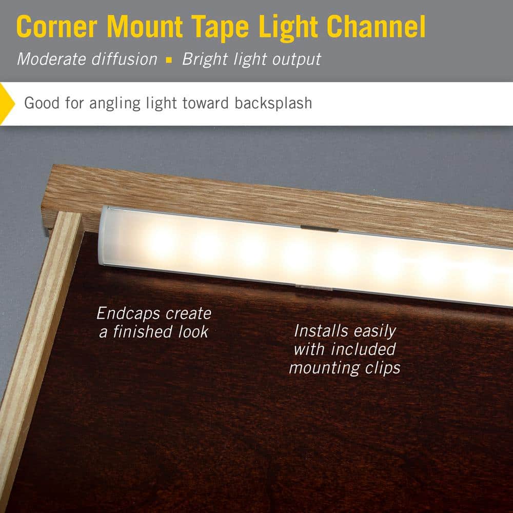 Silver Corner Mount LED Tape Light Channel with Diffuser, 5-Pack