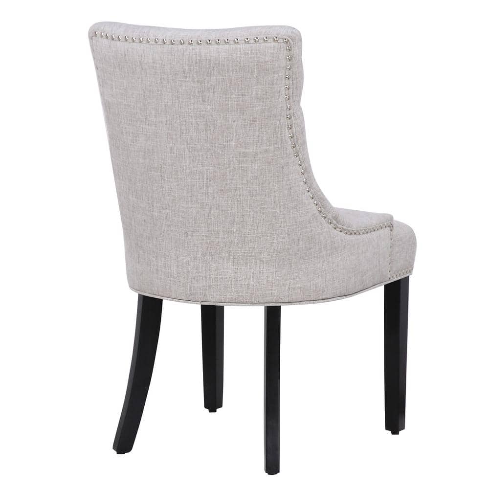 Light Gray Linen Upholstered Wood Side Chair