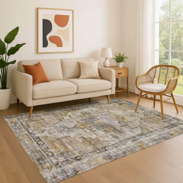 Mayfield Premium Machine Washable Abstract AMF1729 Brown 9 ft. x 12 ft. Area Rug