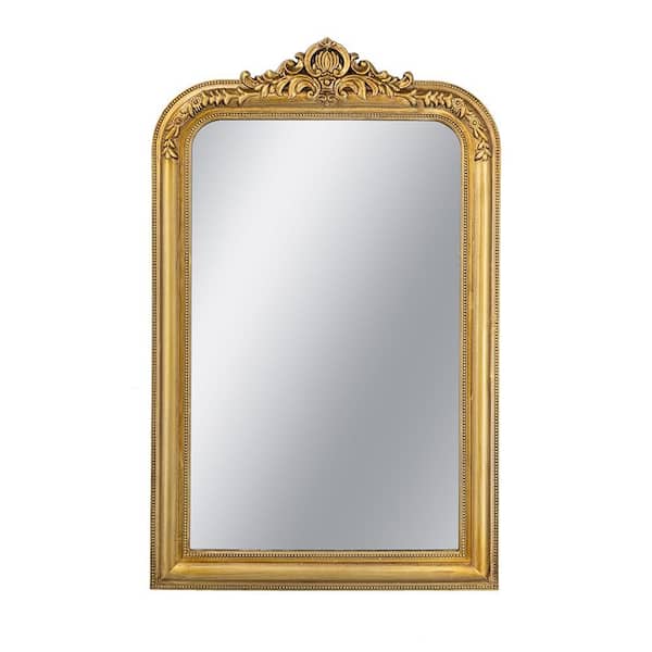 23.5 in. x 1 in. x 37.5 in. Gold Arched Wall Mirror with Ornate