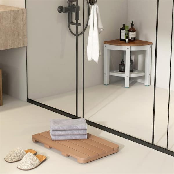 21.5 in. x 13.5 in. Brown HIPS Rectangular Bathmat with Non-Slip Foot Pads